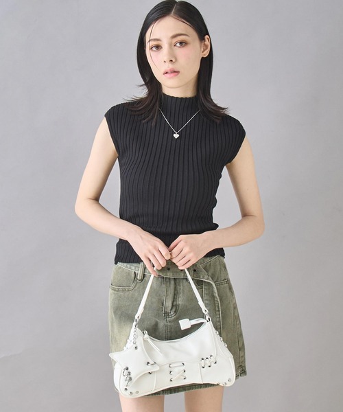 ANAP(アナップ)の「フレンチスリーブ リブ ニット(ニット/セーター・レディース・オフホワイト/オレンジ/イエロー/ブラック・FREE)」の7枚目の写真