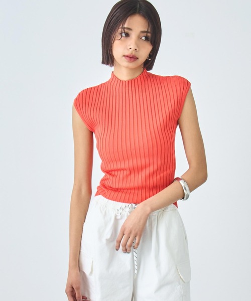 ANAP(アナップ)の「フレンチスリーブ リブ ニット(ニット/セーター・レディース・オフホワイト/オレンジ/イエロー/ブラック・FREE)」の13枚目の写真