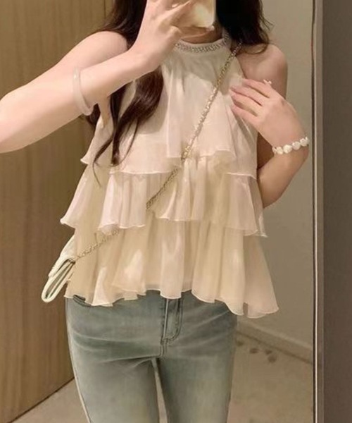 tシャツ プチハイネックティアードノースリーブトップス レディース ﾌﾟﾁﾊｲﾈｯｸﾃｨｱｰﾄﾞﾉｰｽﾘｰﾌﾞﾄｯﾌﾟｽ（Tシャツ/カットソー）｜SPIGA