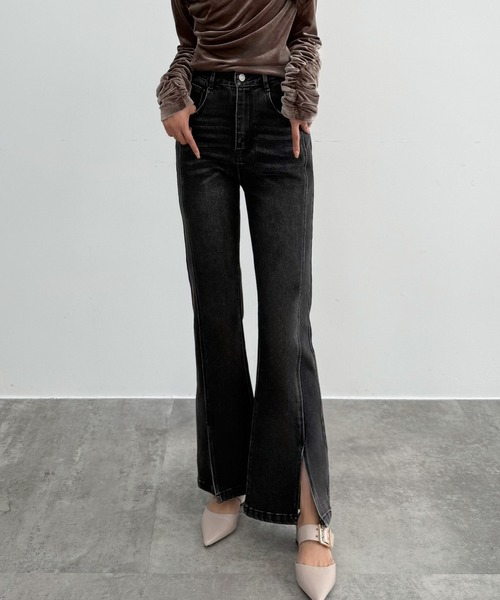 CENEA(セネア)の「ストレッチスリットフレアデニム(デニムパンツ・レディース・ブラック/ライトブルー・SMALL/LARGE/MEDIUM)」の2枚目の写真