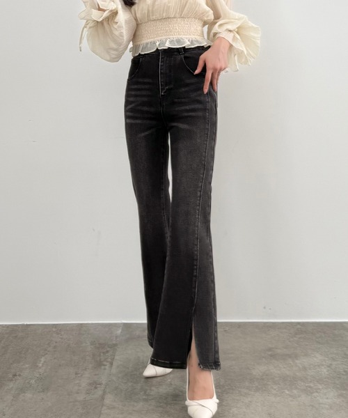 CENEA(セネア)の「ストレッチスリットフレアデニム(デニムパンツ・レディース・ブラック/ライトブルー・SMALL/LARGE/MEDIUM)」の8枚目の写真