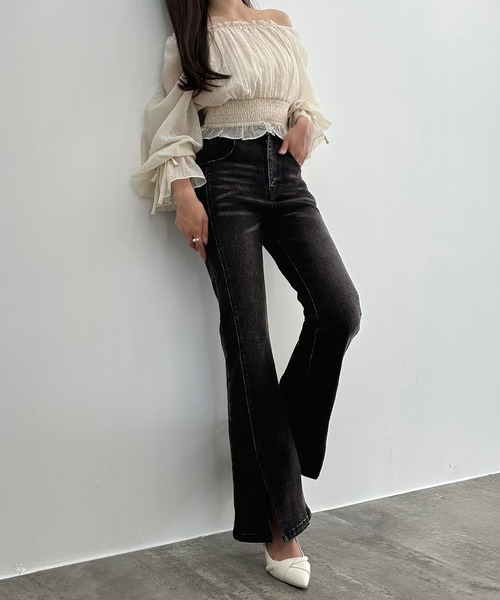 CENEA(セネア)の「ストレッチスリットフレアデニム(デニムパンツ・レディース・ブラック/ライトブルー・SMALL/LARGE/MEDIUM)」の9枚目の写真