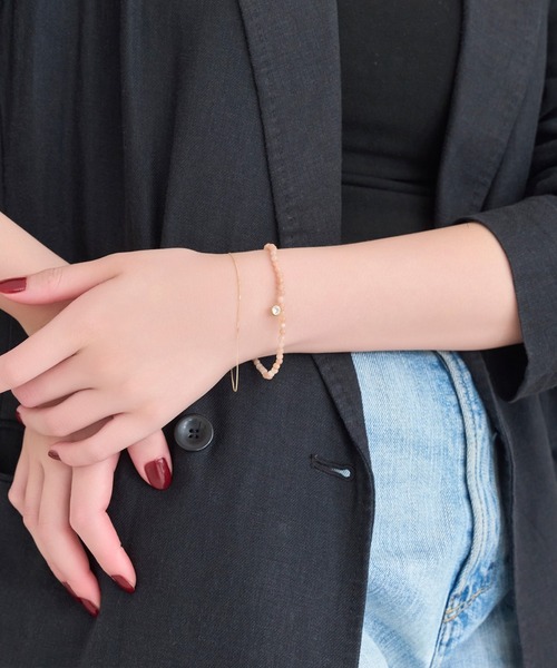 Phoebe（フィービィー）の「ウィスパーストーンブレスレット/天然石（ブレスレット・レディース・ピンク/グレー・FREE）」の5枚目の写真