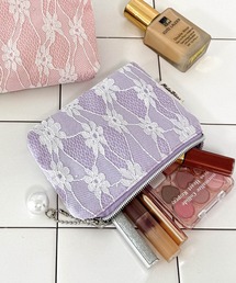 花柄レースポーチ ホワイト/ブルー MY mama 生地 花柄 レース 刺繍 おしゃれ かわいい ワイド ピフ