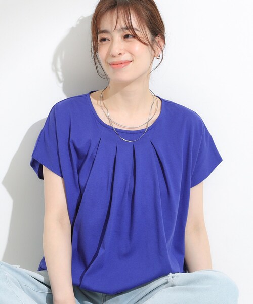 SHOO・LA・RUE(シューラルー)の「【S-LL】インせず着られる 異素材使い デザイントップス(Tシャツ/カットソー・レディース・ブラウン系その他/ブラック/ブルー系その他・04/03/02/01)」の3枚目の写真