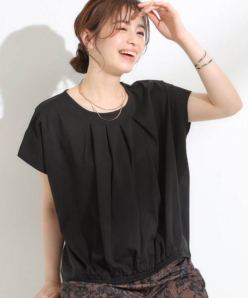 SHOO・LA・RUE(シューラルー)の「【S-LL】インせず着られる 異素材使い デザイントップス(Tシャツ/カットソー・レディース・ブラウン系その他/ブラック/ブルー系その他・04/03/02/01)」の1枚目の写真