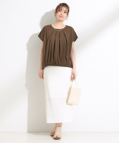 SHOO・LA・RUE(シューラルー)の「【S-LL】インせず着られる 異素材使い デザイントップス(Tシャツ/カットソー・レディース・ブラウン系その他/ブラック/ブルー系その他・04/03/02/01)」の10枚目の写真