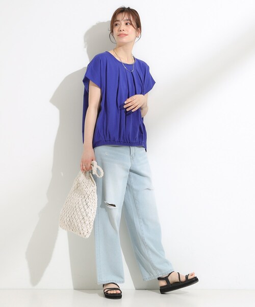 SHOO・LA・RUE(シューラルー)の「【S-LL】インせず着られる 異素材使い デザイントップス(Tシャツ/カットソー・レディース・ブラウン系その他/ブラック/ブルー系その他・04/03/02/01)」の14枚目の写真