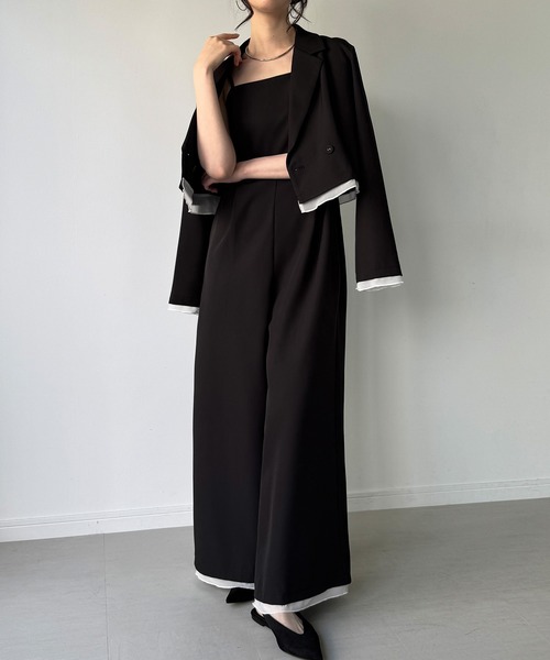 ヘムシアーレイヤードショートジャケット＋サロペットSET（薄手、裏地