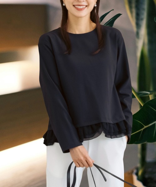 Sono(ソーノ)の「ご自宅でお洗濯可能/UVカット/ストレッチ/日本製【SONO/ソーノ】【Magical Stretch】ミニギャザーフリルヘムPO(Tシャツ/カットソー・レディース・ネイビー/ホワイト/ブラック・F)」の3枚目の写真