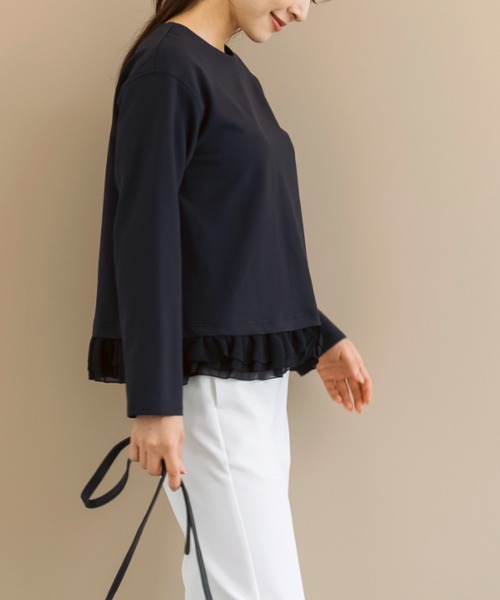 Sono(ソーノ)の「ご自宅でお洗濯可能/UVカット/ストレッチ/日本製【SONO/ソーノ】【Magical Stretch】ミニギャザーフリルヘムPO(Tシャツ/カットソー・レディース・ネイビー/ホワイト/ブラック・F)」の5枚目の写真