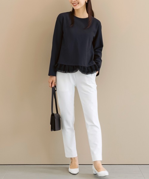 Sono(ソーノ)の「ご自宅でお洗濯可能/UVカット/ストレッチ/日本製【SONO/ソーノ】【Magical Stretch】ミニギャザーフリルヘムPO(Tシャツ/カットソー・レディース・ネイビー/ホワイト/ブラック・F)」の7枚目の写真