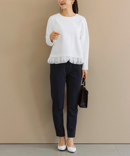 Sono(ソーノ)の「ご自宅でお洗濯可能/UVカット/ストレッチ/日本製【SONO/ソーノ】【Magical Stretch】ミニギャザーフリルヘムPO(Tシャツ/カットソー・レディース・ネイビー/ホワイト/ブラック・F)」の11枚目の写真