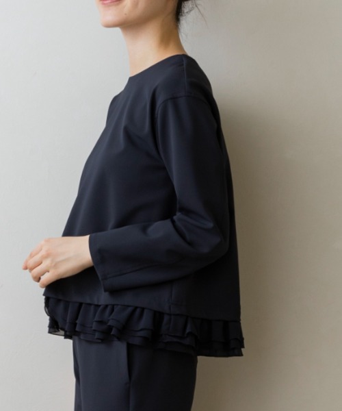 Sono(ソーノ)の「ご自宅でお洗濯可能/UVカット/ストレッチ/日本製【SONO/ソーノ】【Magical Stretch】ミニギャザーフリルヘムPO(Tシャツ/カットソー・レディース・ネイビー/ホワイト/ブラック・F)」の12枚目の写真