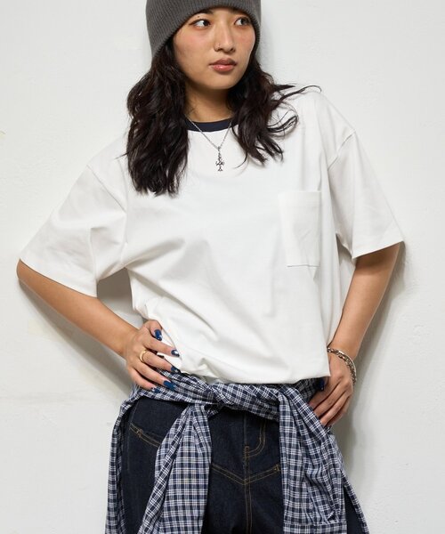 WHO'S WHO gallery（フーズフーギャラリー）の「【BLESSYOU/ブレスユー】 リンガーTEE / 2サイズ（Tシャツ/カットソー・レディース・グレー/ネイビー/ホワイト・MEDIUM/LARGE）」の5枚目の写真