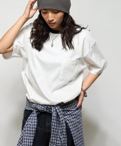 WHO'S WHO gallery（フーズフーギャラリー）の「【BLESSYOU/ブレスユー】 リンガーTEE / 2サイズ（Tシャツ/カットソー・レディース・グレー/ネイビー/ホワイト・MEDIUM/LARGE）」の2枚目の写真