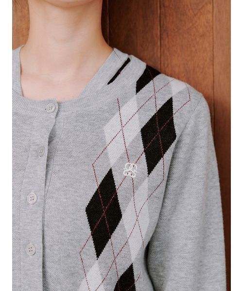 スナイデル　アーガイルカーディガン　グレー　新品 スナイデル SNIDEL アーガイルカーディガン （GRY