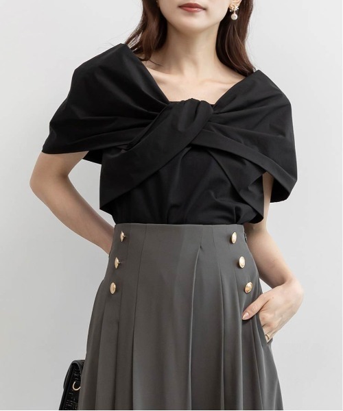 RANDA(ランダ)の「リボンドッキングカットトップス(Tシャツ/カットソー・レディース・グレー/ホワイト/ブラック・FREE)」の9枚目の写真