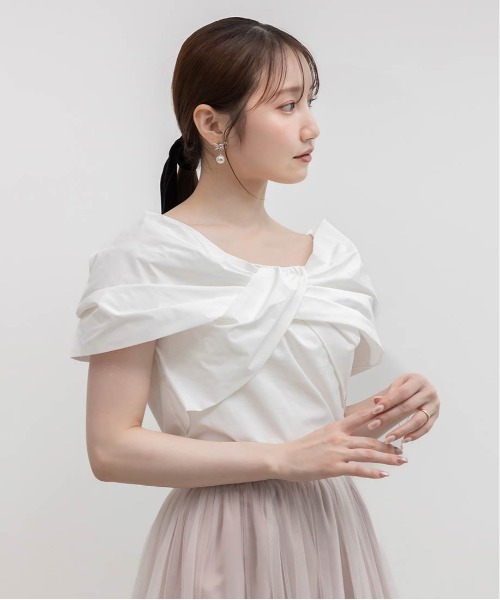 RANDA(ランダ)の「リボンドッキングカットトップス(Tシャツ/カットソー・レディース・グレー/ホワイト/ブラック・FREE)」の12枚目の写真