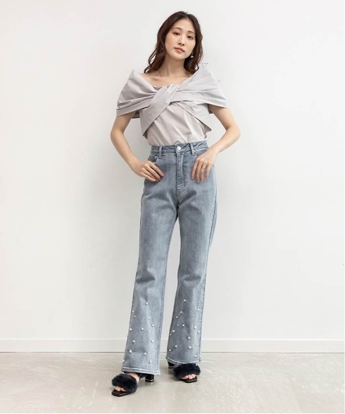 RANDA(ランダ)の「リボンドッキングカットトップス(Tシャツ/カットソー・レディース・グレー/ホワイト/ブラック・FREE)」の19枚目の写真