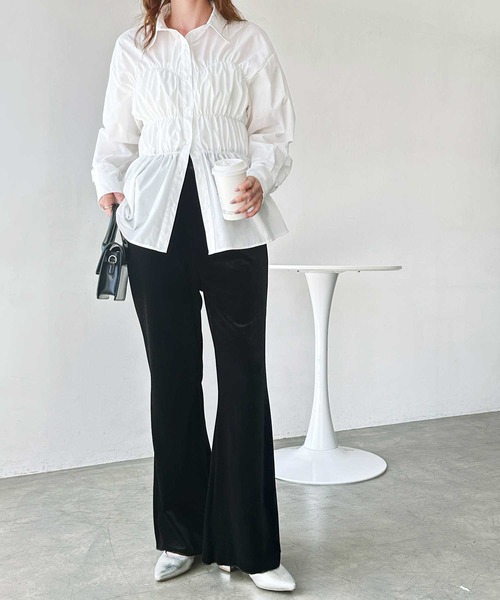 GeeRA(ジーラ)の「【S-XLサイズ展開】-3kg見え!ベロアフレアイージーパンツ(その他パンツ・レディース・ブラウン/ベージュ/ブラック・SMALL/MEDIUM/LARGE/X-LARGE)」の9枚目の写真