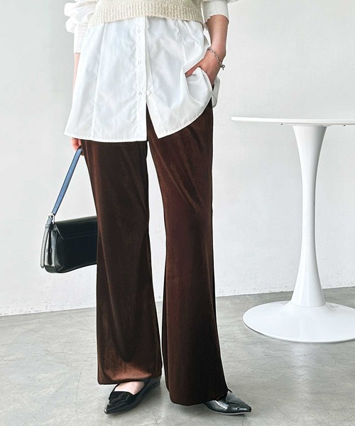 GeeRA(ジーラ)の「【S-XLサイズ展開】-3kg見え!ベロアフレアイージーパンツ(その他パンツ・レディース・ブラウン/ベージュ/ブラック・SMALL/MEDIUM/LARGE/X-LARGE)」の12枚目の写真