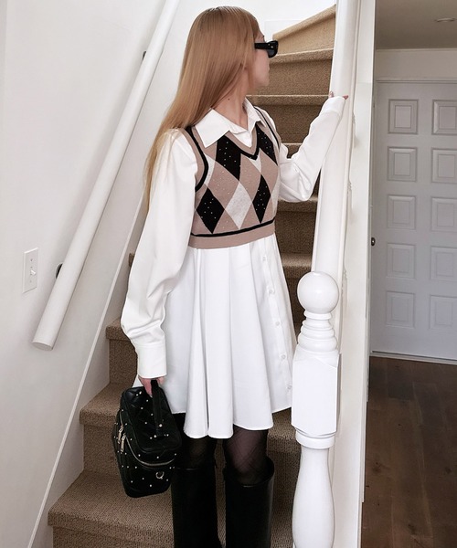 ANDMARY ベージュ ミニワンピース シャツ付き andmary Aine set mini dress ベージュ - メルカリ