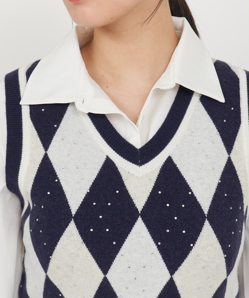 アーガイルベスト付シャツミニワンピース（シャツワンピース）｜ROYAL