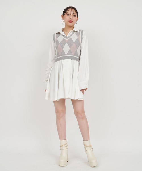 新品未使用　 PARTY アーガイルベスト付シャツミニワンピース ロイヤルパーティー ROYAL PARTY アーガイルベスト付シャツミニ