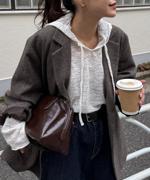 CIAOPANIC TYPY（チャオパニックティピー）の「スキッパーレースフーディー（Tシャツ/カットソー・レディース・ホワイト/ブラック/アイボリー・ONE SIZE）」の5枚目の写真