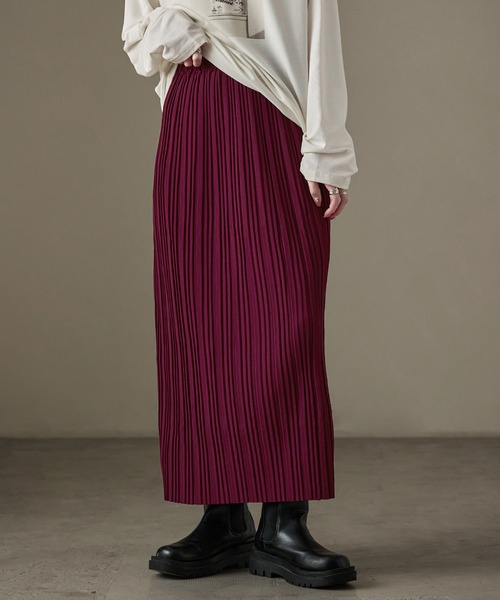 Fashion Letter（ファッションレター）の「カットプリーツロングスカート（スカート・レディース・カーキ/グレイッシュベージュ/ブラウン/キャメル/チャコール/ブラック/バーガンディー・M/L）」の7枚目の写真