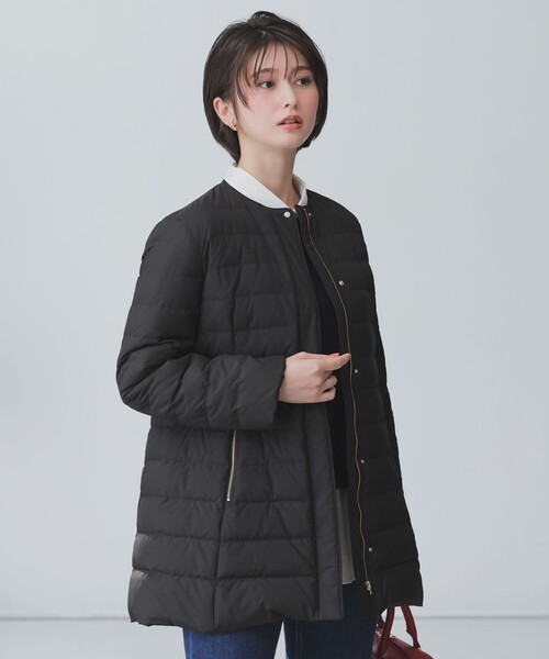 ANY SIS L ［2WAY］ノーカラー ミドル ダウン ネイビー 撥水