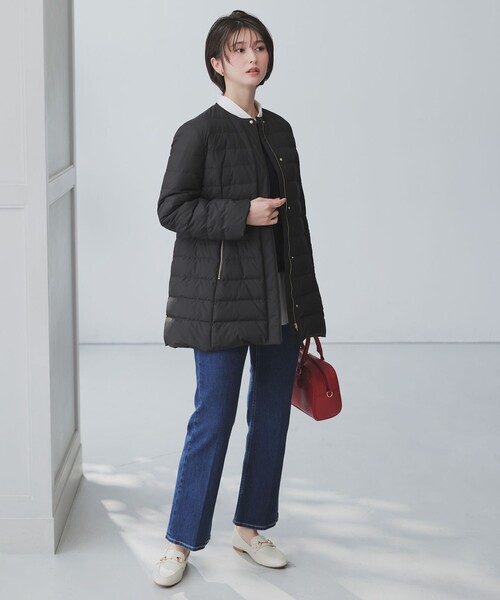 セール】【2WAY】ノーカラーミドル ダウン（ダウンジャケット/コート