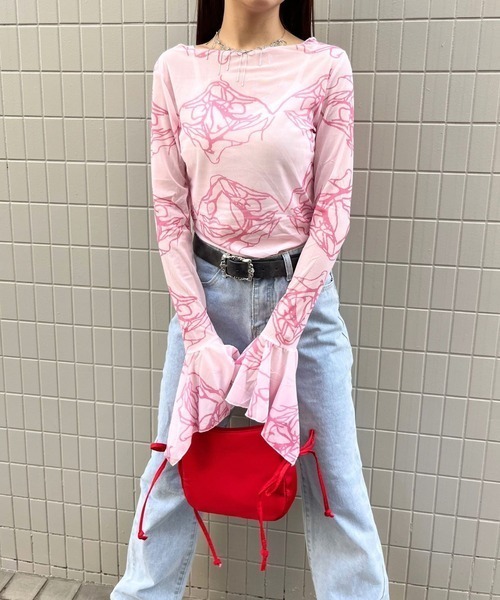 mul.(ムル)の「リブバルーンシースルートップス(Tシャツ/カットソー・レディース・ピンク・FREE)」の2枚目の写真