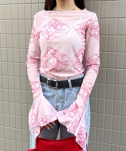 mul.(ムル)の「リブバルーンシースルートップス(Tシャツ/カットソー・レディース・ピンク・FREE)」の3枚目の写真