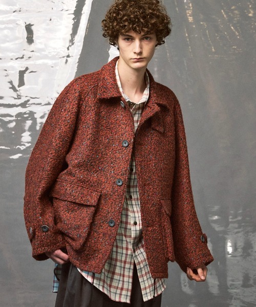 MAISON SPECIAL（メゾンスペシャル）の「《UNISEX》【Italian Dead Stock Fabric】Prime-Over Raglan Sleeves Collared Blouson/プライムオーバーラグランスリーブ襟付きブルゾン【MAISON SPECIAL/メゾンスペシャル】（ブルゾン・メンズ・レッド/ダークブラック/ピンク/オレンジ/ブラック/ダークネイビー・0/1/2）」の6枚目の写真