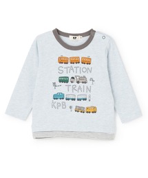 電車アップリケ 長袖Tシャツ