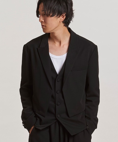 NO ID.(ノーアイディ)の「mj11077-レイヤードショートJKT ジャケット(457006-315J)(その他アウター・メンズ・ブラック/ブラック×グレー・1/2)」の15枚目の写真