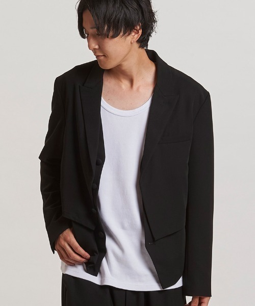 NO ID.(ノーアイディ)の「mj11077-レイヤードショートJKT ジャケット(457006-315J)(その他アウター・メンズ・ブラック/ブラック×グレー・1/2)」の16枚目の写真