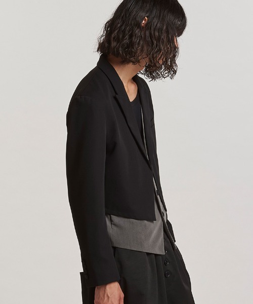 NO ID.(ノーアイディ)の「mj11077-レイヤードショートJKT ジャケット(457006-315J)(その他アウター・メンズ・ブラック/ブラック×グレー・1/2)」の22枚目の写真