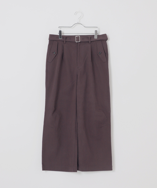 B.C STOCK（ベーセーストック）の「【Deux Allures/ドゥ アリュール】ミリタリー ベルテッドパンツ（チノパンツ・メンズ・ブラウン/アイボリー・FREE）」の2枚目の写真