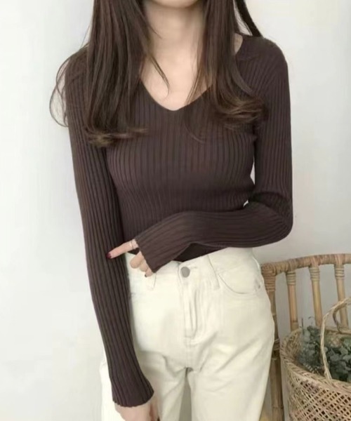 Beststore(ベストストア)の「ネック2タイプ 長袖リブニット インナーニット(ニット/セーター・レディース・イエロー/ホワイト系その他/キャメル/ピンク/ホワイト/グレー系その他/ピンク系その他/ライトベージュ/ブラック/ブラック系その他/グレー/ベージュ系その他/ブラウン・FREE)」の17枚目の写真