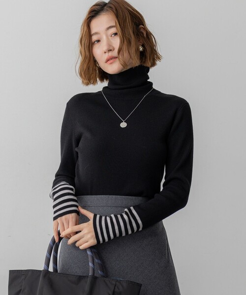 セール】ウーステッドウール リブタートル ボーダー ニット（ニット