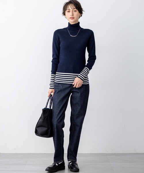 セール】ウーステッドウール リブタートル ボーダー ニット（ニット