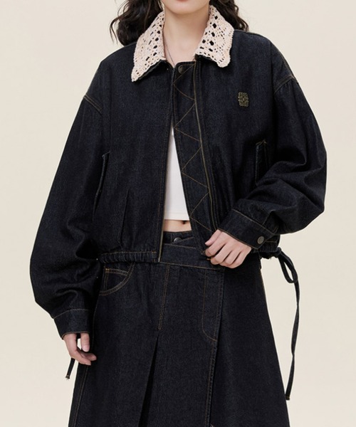 Aelina(エリナ)の「デニム切り替えジャケット(ブルゾン・レディース・インディゴブルー/キャメル・M/L/XL)」の12枚目の写真