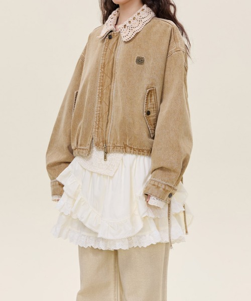 Aelina(エリナ)の「デニム切り替えジャケット(ブルゾン・レディース・インディゴブルー/キャメル・M/L/XL)」の15枚目の写真