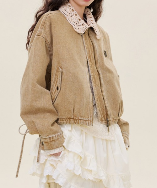 Aelina(エリナ)の「デニム切り替えジャケット(ブルゾン・レディース・インディゴブルー/キャメル・M/L/XL)」の16枚目の写真