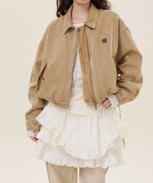 Aelina(エリナ)の「デニム切り替えジャケット(ブルゾン・レディース・インディゴブルー/キャメル・M/L/XL)」の9枚目の写真