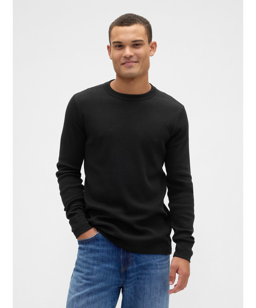 GAP(ギャップ)の「ワッフルニット クルーネックTシャツ(Tシャツ/カットソー・メンズ・チャコールグレー/ブラック/カーキ/ベージュ/ネイビー/キャメル・XS/S/M/L/XL)」の1枚目の写真