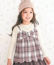 SLAP SLIP（スラップスリップ）の「裾スカラップリボンキャミソールドッキングTシャツ(80~130cm)（Tシャツ/カットソー・キッズ）」